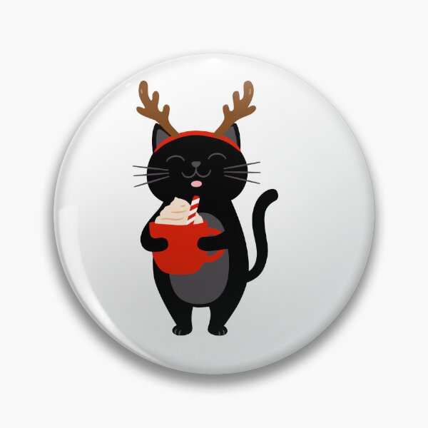 Item preview, Cute and happy Christmas black cat with hot coffee and in deer’s antlers designed and sold by AllaMashycheva.