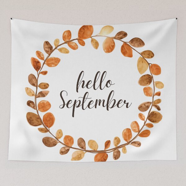 Item preview, Hello September, Brown Leaf Wreath Autumn Monthly Calendar Sticker designed and sold by Moodune.
