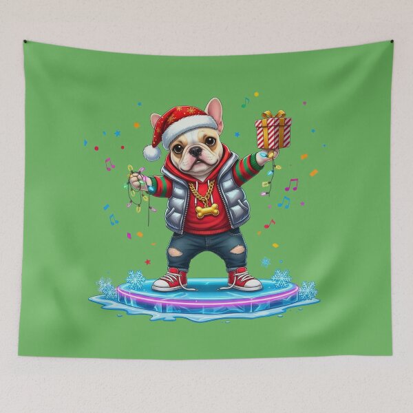 Item preview, Cool Party Frenchie | Festive French Bulldog with Lights & Gift designed and sold by E-SarnEdge.