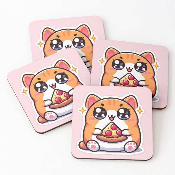 Item preview, Cute Kawaii Chubby Cat Eating Pizza Slice designed and sold by oynipshop.