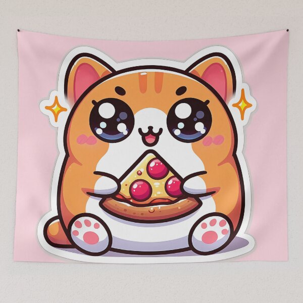 Item preview, Cute Kawaii Chubby Cat Eating Pizza Slice designed and sold by oynipshop.