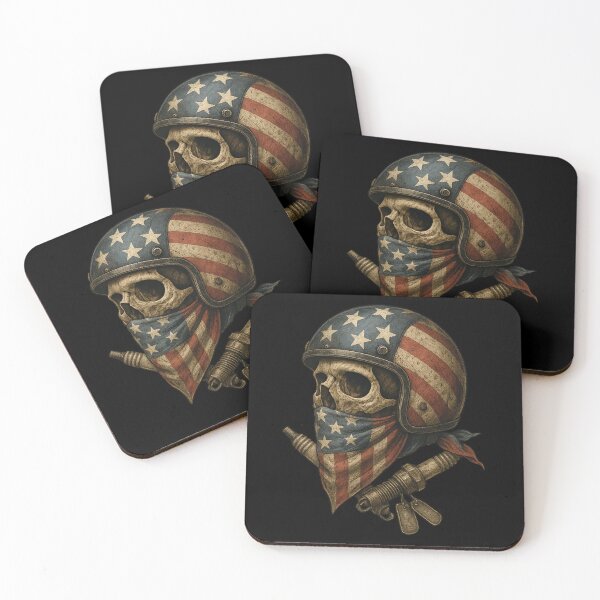 Item preview, Side biker skull with USA flag helmet designed and sold by LaNadaYFundante.