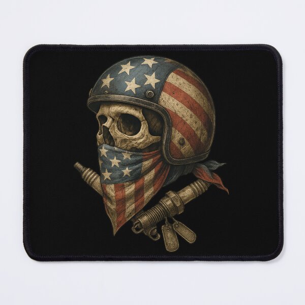 Item preview, Side biker skull with USA flag helmet designed and sold by LaNadaYFundante.