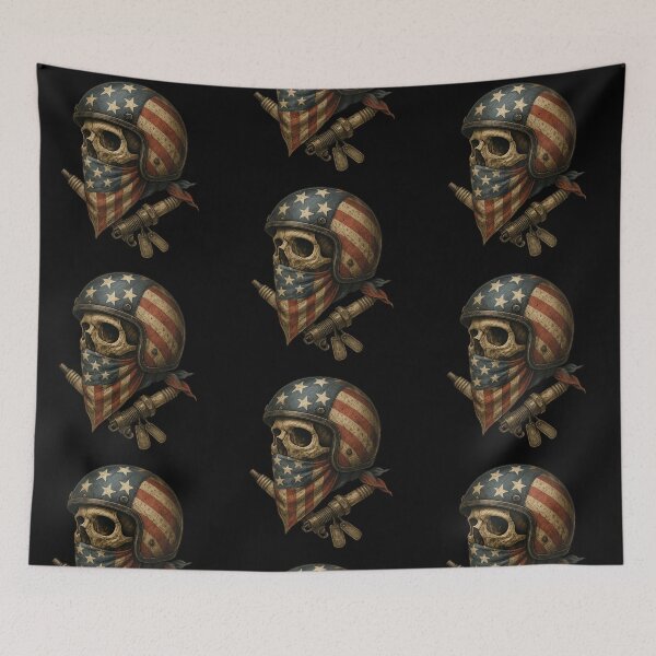 Item preview, Side biker skull with USA flag helmet designed and sold by LaNadaYFundante.