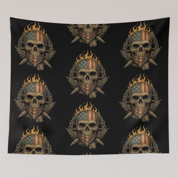 Item preview, Flaming patriotic skull with USA bandana designed and sold by LaNadaYFundante.