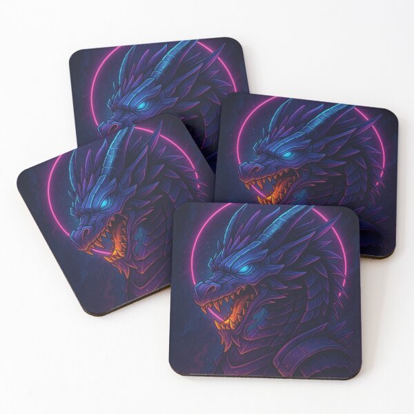 Item preview, Neon Cyberpunk Dragon | Glowing Blue & Purple Fantasy Creature Art designed and sold by GoldenDreamGallery.
