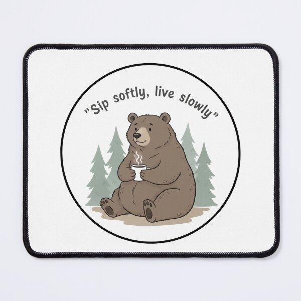 Item preview, Sip Softly Live Slowly Bear Graphic - Cozy Slow Living Aesthetic Quote & Minimalist Illustration designed and sold by Mind & Muse.