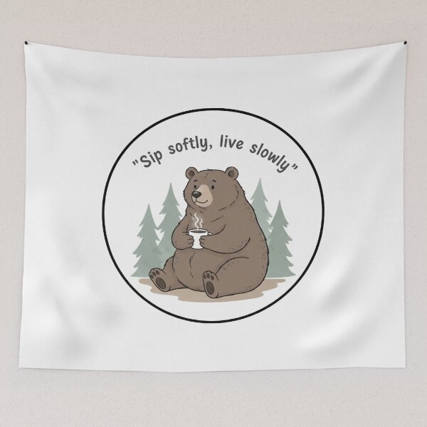 Item preview, Sip Softly Live Slowly Bear Graphic - Cozy Slow Living Aesthetic Quote & Minimalist Illustration designed and sold by Mind & Muse.