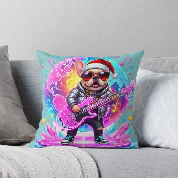 Item preview, Cosmic Rocker Frenchie | Cool Christmas Dog with Neon Guitar designed and sold by E-SarnEdge.