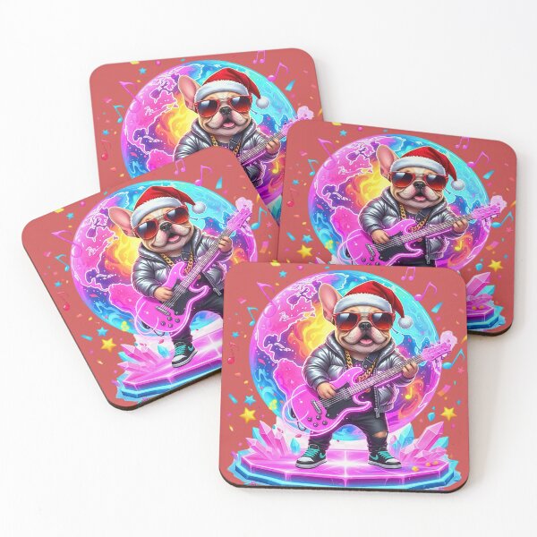 Item preview, Cosmic Rocker Frenchie | Cool Christmas Dog with Neon Guitar designed and sold by E-SarnEdge.