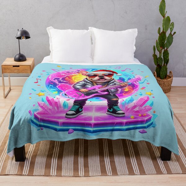 Item preview, Cosmic Rocker Frenchie | Cool Christmas Dog with Neon Guitar designed and sold by E-SarnEdge.