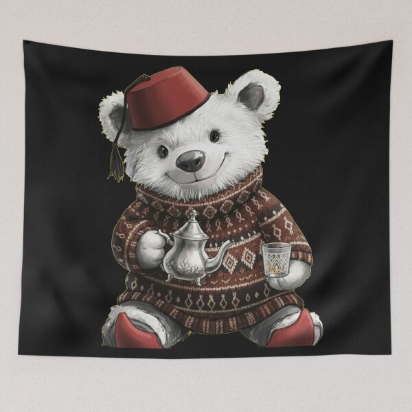 Item preview, Moroccan Mint Tea Bear: Cute Fez Hat Teddy in Cozy Winter Sweater designed and sold by designwiss.