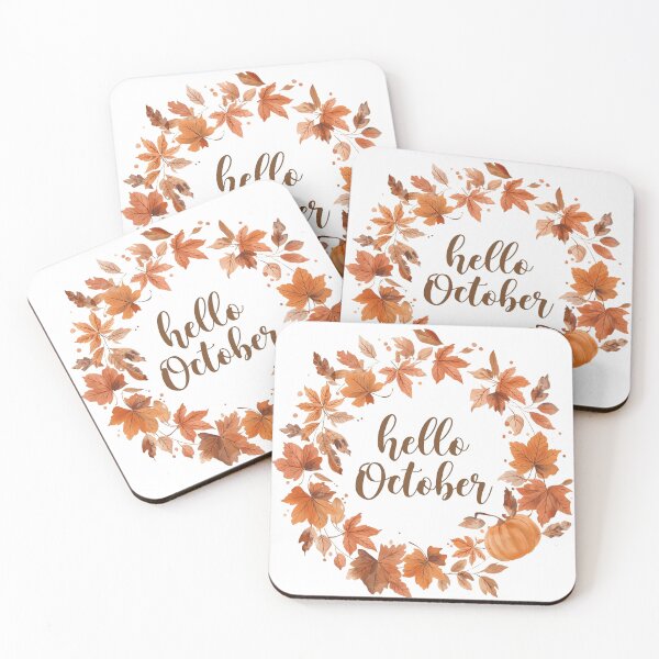 Item preview, Hello October, Pumpkin & Falling Leaves Autumn Monthly Calendar Sticker designed and sold by Moodune.