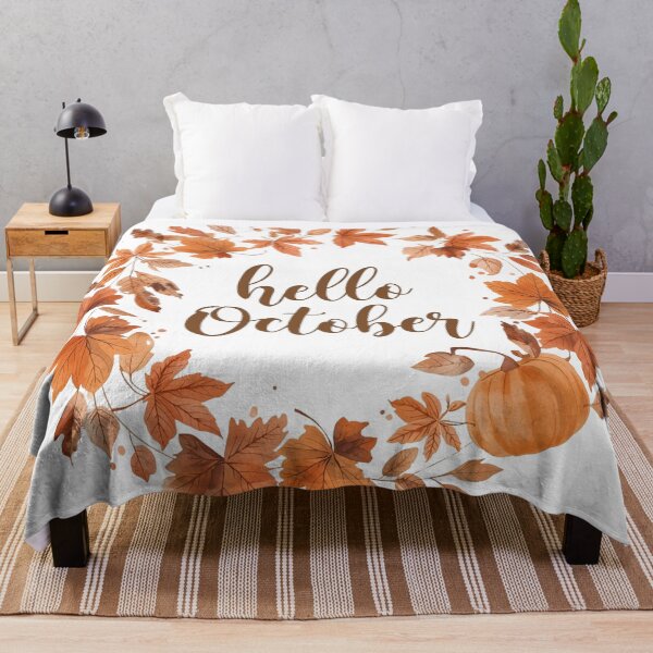 Item preview, Hello October, Pumpkin & Falling Leaves Autumn Monthly Calendar Sticker designed and sold by Moodune.