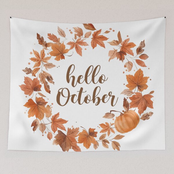 Item preview, Hello October, Pumpkin & Falling Leaves Autumn Monthly Calendar Sticker designed and sold by Moodune.