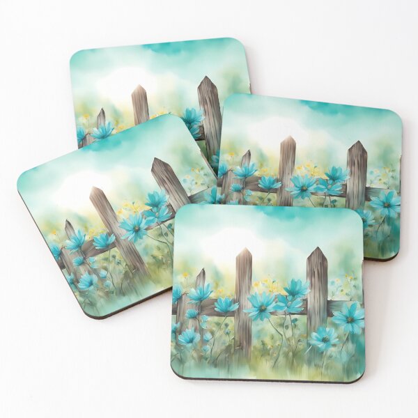 Item preview, Turquoise Flowers by Wooden Fence designed and sold by CalmnessbyChoice.