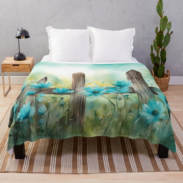 Item preview, Turquoise Flowers by Wooden Fence designed and sold by CalmnessbyChoice.