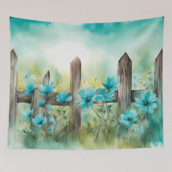 Item preview, Turquoise Flowers by Wooden Fence designed and sold by CalmnessbyChoice.