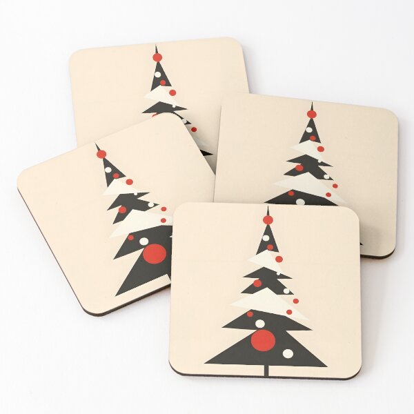 Item preview, Bauhaus Minimalist Christmas Tree – Black and White with Red and White Ornaments designed and sold by EmeraldeaDesign.