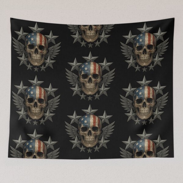 Item preview, Patriotic skull with wings and metal stars designed and sold by LaNadaYFundante.