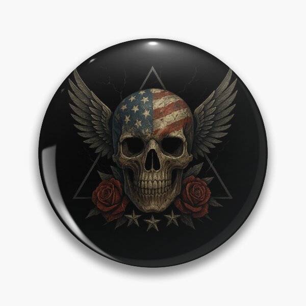 Item preview, Winged USA skull with stars and roses designed and sold by LaNadaYFundante.