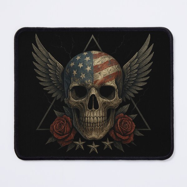 Item preview, Winged USA skull with stars and roses designed and sold by LaNadaYFundante.