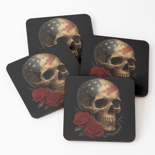 Item preview, Vintage American skull with two roses designed and sold by LaNadaYFundante.