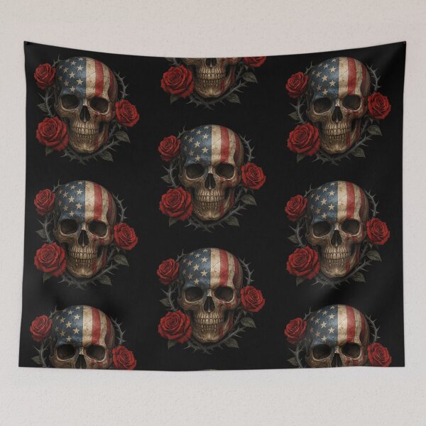 Item preview, Patriotic skull crowned with roses and thorns designed and sold by LaNadaYFundante.