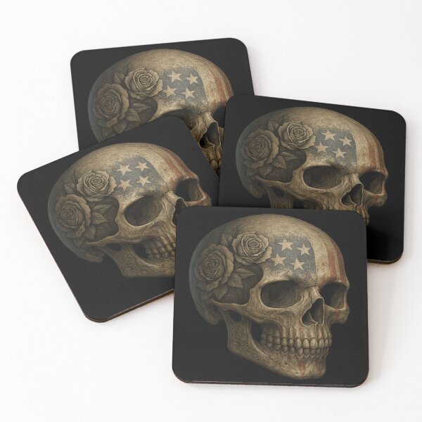 Item preview, American skull with carved roses designed and sold by LaNadaYFundante.