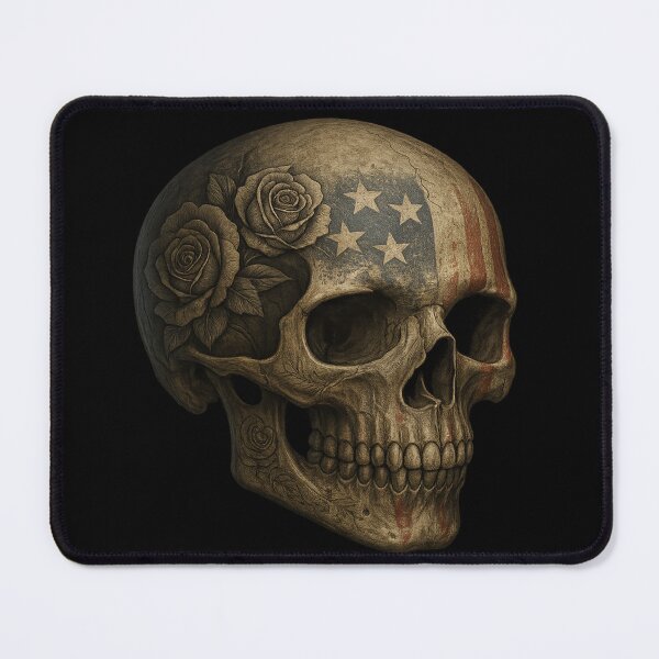 Item preview, American skull with carved roses designed and sold by LaNadaYFundante.