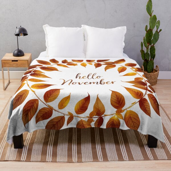Item preview, Hello November, Autumn Golden Brown Leaves Monthly Calendar Sticker designed and sold by Moodune.