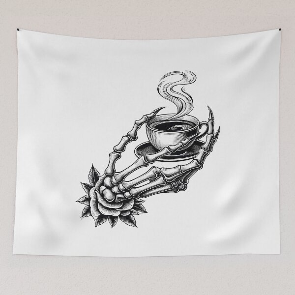 Item preview, Death Before Decaf Skeleton Hand Holding Coffee designed and sold by oynipshop.