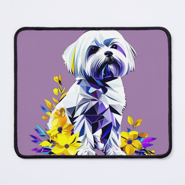 Item preview, Geometric Maltese Dog in White & Purple with Yellow Floral Accents – Modern Art Design designed and sold by Naturalite19.