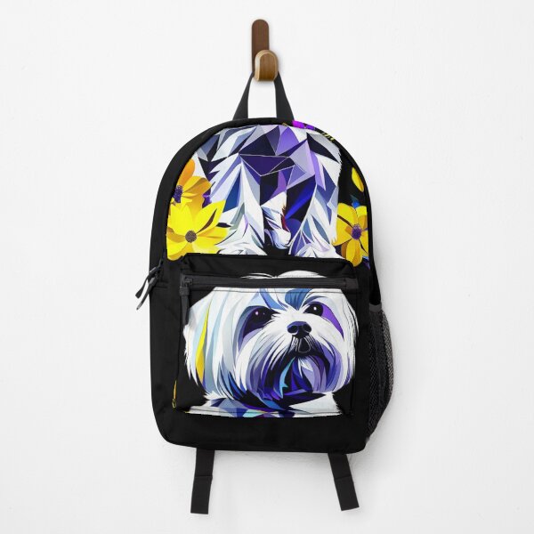 Item preview, Geometric Maltese Dog in White & Purple with Yellow Floral Accents – Modern Art Design designed and sold by Naturalite19.
