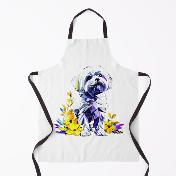 Item preview, Geometric Maltese Dog in White & Purple with Yellow Floral Accents – Modern Art Design designed and sold by Naturalite19.