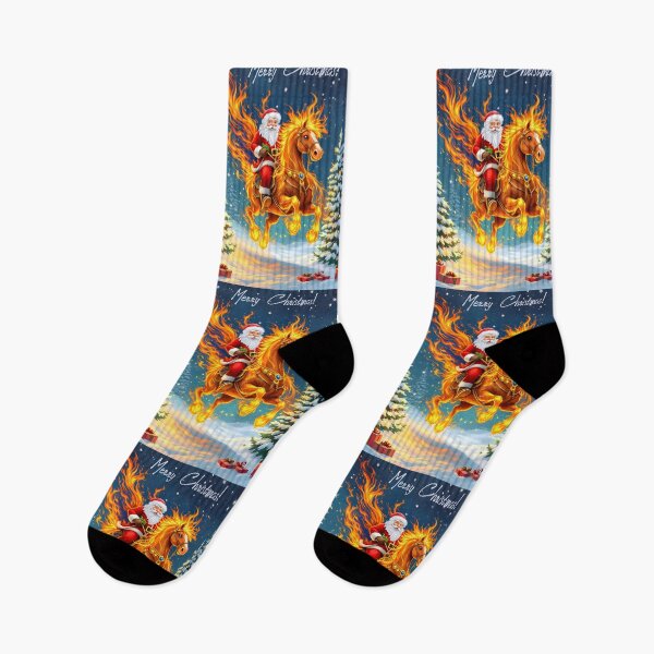 Item preview, Santa Claus on a fiery horse!, Year of the Fire Horse, Happy New Year and Merry Christmas! fire on black background designed and sold by orthodox-icon.