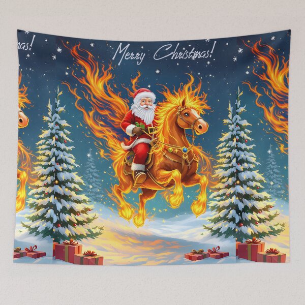 Item preview, Santa Claus on a fiery horse!, Year of the Fire Horse, Happy New Year and Merry Christmas! fire on black background designed and sold by orthodox-icon.