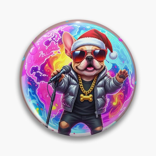 Item preview, Christmas Hip-Hop Star Frenchie | Cool Dog Singer with Mic & Swag designed and sold by E-SarnEdge.