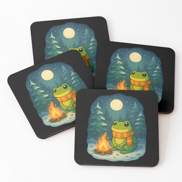 Item preview, Cute Frog Campfire Winter Night Full Moon designed and sold by k3rstman1.