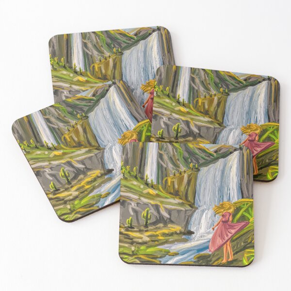 Item preview, Woman in Pink by Desert Waterfall | Digital Painting Epic Adventure Landscape designed and sold by Keltoi-art.