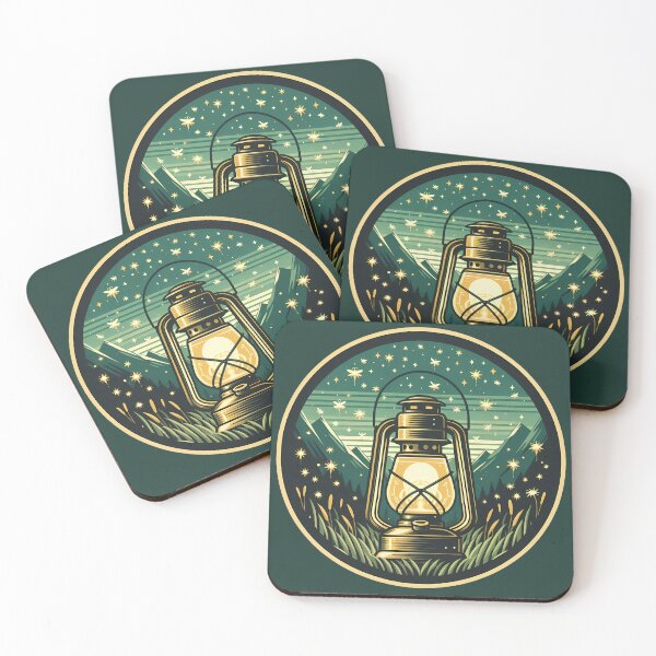 Item preview, Vintage Camping Lantern Night Mountain Fireflies Badge designed and sold by oynipshop.