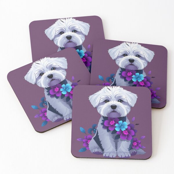 Item preview, Maltese Pup with Purple Floral Accents – Soft & Charming Pet Art designed and sold by Naturalite19.
