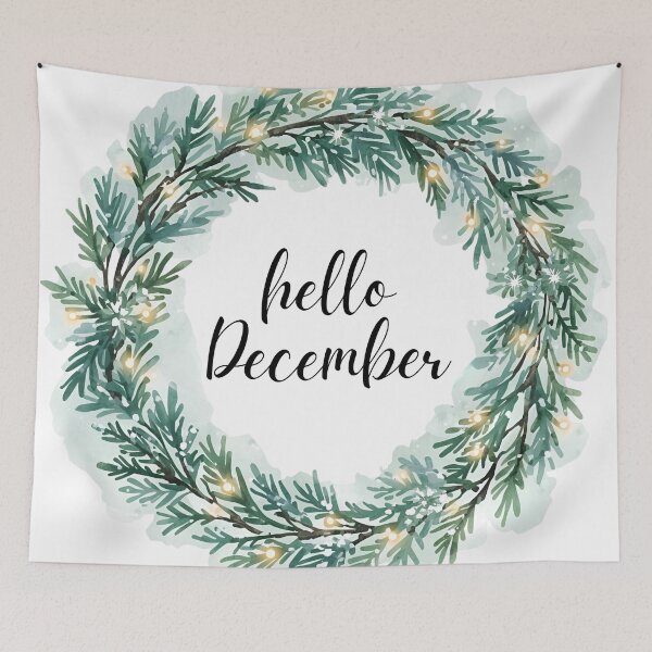 Item preview, Hello December, Pine Branch Wreath Winter Monthly Calendar Sticker designed and sold by Moodune.