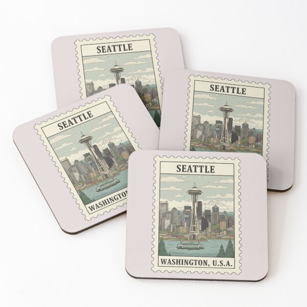 Item preview, Vintage Seattle Skyline Stamp Illustration Stamp  designed and sold by allaboutstamps.