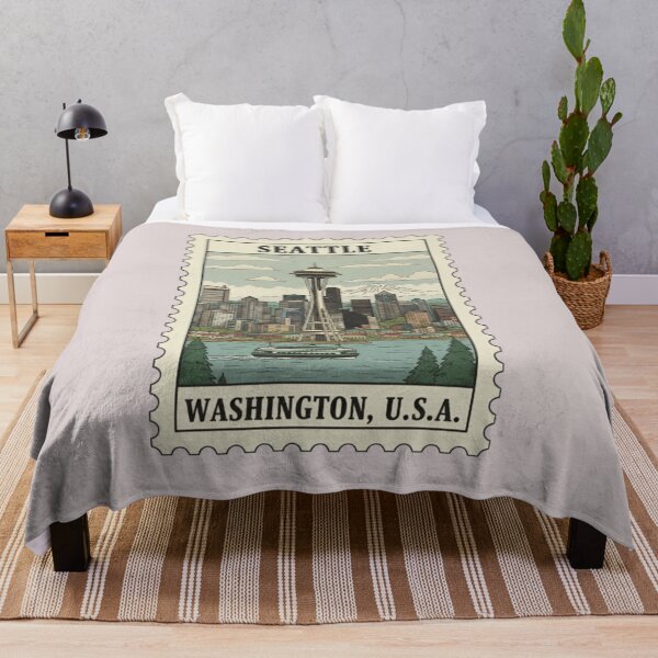 Item preview, Vintage Seattle Skyline Stamp Illustration Stamp  designed and sold by allaboutstamps.