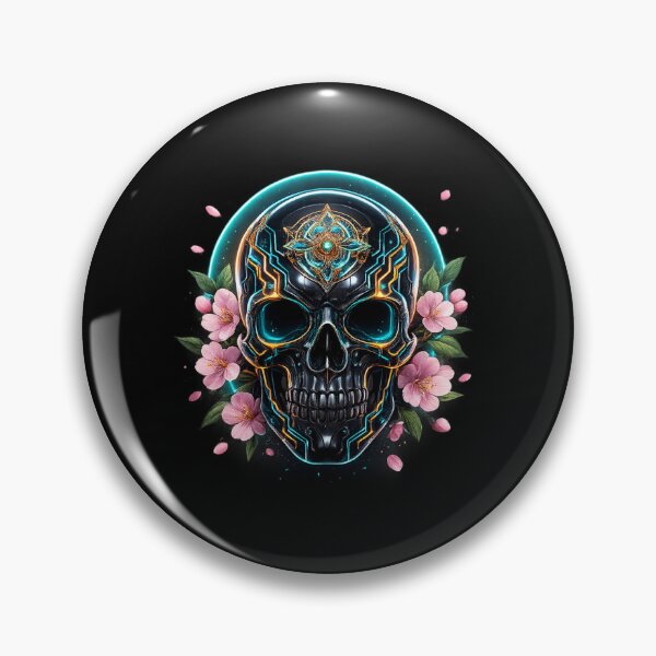 Item preview, Cyber skull with flowers designed and sold by LaNadaYFundante.