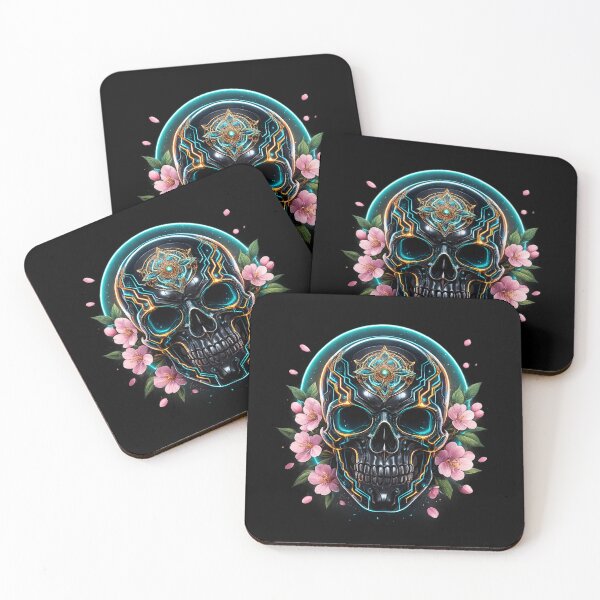 Item preview, Cyber skull with flowers designed and sold by LaNadaYFundante.