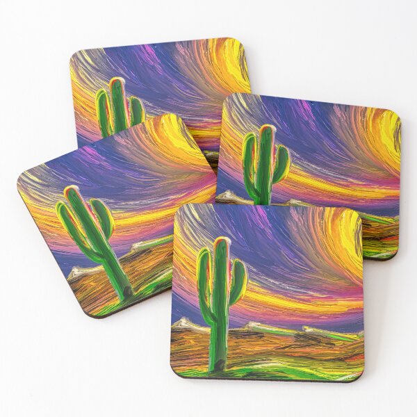 Item preview, Desert Sunset Cactus Digital Painting | Expressive Landscape Vivid Colors designed and sold by Keltoi-art.