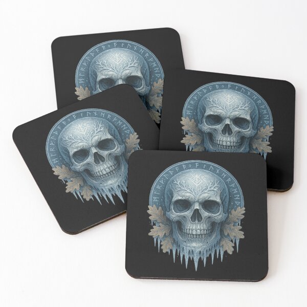 Item preview, Frozen skull with Nordic runes designed and sold by LaNadaYFundante.