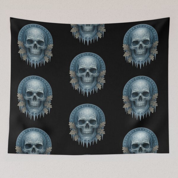 Item preview, Frozen skull with Nordic runes designed and sold by LaNadaYFundante.